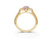 Pear-Shaped Scalloped Halo Engagement Ring Setting for a Fancy Pink Lab-Grown Diamond | Milgrain Edges | Yellow Gold