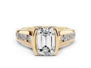 Emerald Cut Half Bezel Solitaire Engagement Ring Setting | Graduated Channel Band | Yellow Gold