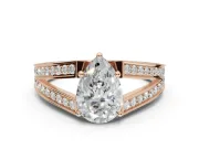 Pear-Shaped Split Shank Pavé Engagement Ring Setting | Engraved Leaf Sides | Rose Gold