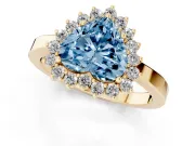 Fancy Blue Heart Cut Diamond Halo Ring Set in Yellow gold with Round Halo and Smooth Solitaire Band