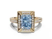 Radiant Cut Sectioned Halo Engagement Ring Setting for a Fancy Blue Lab-Grown Diamond | Yellow Gold