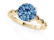 Fancy Blue Round Cut Diamond Solitaire Ring Set in Yellow gold with Infinity Twist Pavé Band