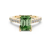 Emerald Cut Hidden Halo Pave Engagement Ring Setting for a Fancy Green Lab-Grown Diamond | Claw Prongs | Yellow Gold