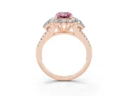 Fancy Pink Radiant Cut Diamond Halo Split Shank Engagement Ring Set in Rose gold with Prong-Held Center Stone