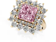 Princess Cut Floral Double Halo Engagement Ring Setting for a Fancy Pink Lab-Grown Diamond | Plain Band | Yellow Gold