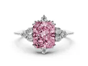 Fancy Pink Radiant Cut Diamond Cluster Ring Set in Platinum with Beaded Band