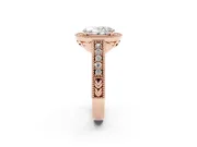 Oval Vintage Milgrain Halo Engagement Ring Setting | Carved Leaf Detail | Rose Gold