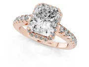 Radiant Cut Halo Pavé Engagement Ring Setting | Single Row Shoulders | Rose Gold