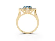 Fancy Blue Heart Cut Diamond Cluster Halo Ring Set in Yellow gold with Marquise and Round Accents