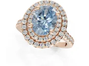 Oval Double Halo Engagement Ring Setting for a Fancy Blue Lab-Grown Diamond | Pave Shoulders | Rose Gold