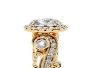 Oval Vintage Milgrain Halo Engagement Ring Setting | Bezel Shoulder Accents | Yellow Gold