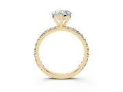 Heart Cut Diamond Pavé Solitaire Ring Set in Yellow gold with Round Band and Prong Setting