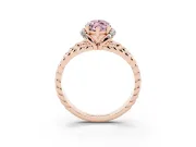 Fancy Pink Marquise Cut Diamond Halo Ring Set in Rose gold with Twisted Band and Prong Setting