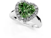 Fancy Green Heart Cut Diamond Halo Solitaire Engagement Ring Set in White gold with Square Band and Prong Setting