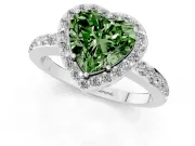 Fancy Green Heart Cut Diamond Halo Ring Set in Silver with Pavé-Setting Band and Open Prong Center