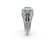 Fancy Blue Round Cut Diamond Bezel Ring Set in Platinum with Milgrain Accent Band