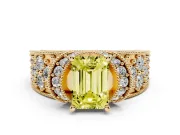 Emerald Cut Vintage Pave Engagement Ring Setting for a Fancy Yellow Lab-Grown Diamond | Milgrain Edges | Yellow Gold