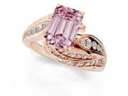 Emerald Cut Bypass Hidden Halo Engagement Ring Setting for a Fancy Pink Lab-Grown Diamond | Graduated Pavé | Rose Gold
