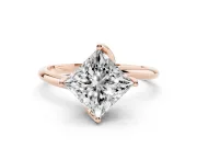 Princess Cut Bypass Solitaire Engagement Ring Setting | Plain Band | Rose Gold