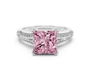 Princess Cut Pave Split Shank Engagement Ring Setting for a Fancy Pink Lab-Grown Diamond | Double Claw Prongs | Platinum