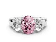 Oval Three Stone Engagement Ring Setting for a Fancy Pink Lab-Grown Diamond | Platinum