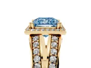 Princess Cut Halo Engagement Ring Setting for a Fancy Blue Lab-Grown Diamond | Two-Row Pave Split Shank | Yellow Gold