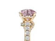 Round Pavé Solitaire Engagement Ring Setting for a Fancy Pink Lab-Grown Diamond | Crossover Gallery | Yellow Gold