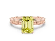Fancy Yellow Emerald Cut Diamond Solitaire Milgrain Engraved Band Set in Rose gold with Prong Setting