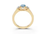 Fancy Blue Three-Stone Pear Cut Diamond Ring Set in Yellow gold with Matching Prong Settings and Plain Band
