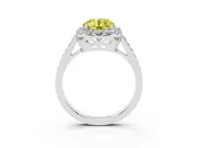 Fancy Yellow Round Cut Diamond Floral Halo Ring Set in Platinum with Pavé Band and Prong Setting
