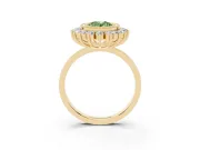 Fancy Green Oval Cut Diamond Halo Ring Set in Yellow gold with Milgrain Edge and Round Prong Setting