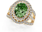 Oval Double Halo Split Shank Engagement Ring Setting for a Fancy Green Lab-Grown Diamond | Pave Strands | Yellow Gold