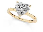 Heart-Shaped Bamboo Solitaire Engagement Ring Setting | Segmented Band | Yellow Gold