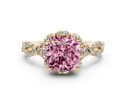 Cushion Cut Milgrain Halo Engagement Ring Setting for a Fancy Pink Lab-Grown Diamond | Graduated Shoulders | Yellow Gold