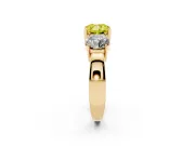 Cushion Cut Three Stone Engagement Ring Setting for a Fancy Yellow Lab-Grown Diamond | Wide Plain Band | Yellow Gold