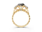 Heart-Shaped Three Stone Engagement Ring Setting for a Black Center | Braided Band | Yellow Gold