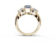 Emerald Cut Three Stone Engagement Ring Setting for a Fancy Blue Lab-Grown Diamond | Tapered Pave Band | Yellow Gold