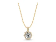 Round Lab-Grown Diamond Pointed Halo Pendant Necklace | Pavé Bail | Yellow Gold