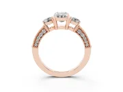 Emerald Cut Vintage Three Stone Engagement Ring Setting | Graduated Milgrain Pave | Rose Gold