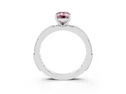 Fancy Pink Emerald Cut Diamond Solitaire Ring Set in Platinum with Slim Pavé Band and Prong Setting