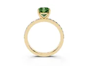 Fancy Green Cushion Cut Diamond Solitaire Set in Yellow gold with Round Pavé Band and Prong Setting