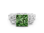 Fancy Green Princess Cut Diamond Three-Stone Ring Set in Platinum with Braided Band