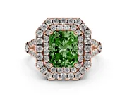 Radiant Cut Halo Split Shank Engagement Ring Setting for a Fancy Green Lab-Grown Diamond | Pavé Strands | Rose Gold