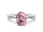 Fancy Pink Oval Cut Diamond Solitaire Ring Set in Silver with Twisted Band and Bead Prong Setting