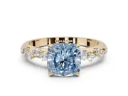 Cushion Cut Graduated Solitaire Engagement Ring Setting for a Fancy Blue Lab-Grown Diamond | Yellow Gold