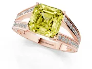 Fancy Yellow Asscher Cut Diamond Split Shank Ring Set in Rose gold with Pavé Band and Prong Setting