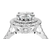 Oval Lab-Grown Diamond Double Halo Statement Ring Set in Platinum with Pavé Band