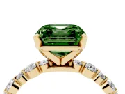Fancy Green Asscher Cut Diamond Prong Set Engagement Ring Set in Yellow gold with Round Accent Pavé Band