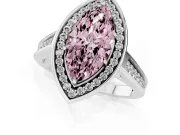 Fancy Pink Marquise Cut Diamond Halo Solitaire Ring Set in Silver with Pavé Band and Bezel Setting