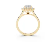 Cushion Cut Scalloped Halo Engagement Ring Setting | Single Row Pave | Yellow Gold